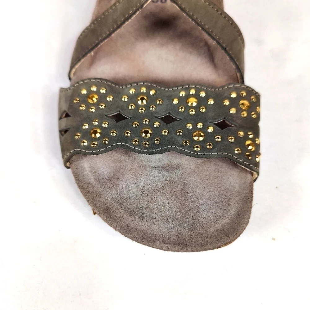MEPHISTO Women's Gray Suede Leather Strappy Arch Support Wedge Sandal Size 8